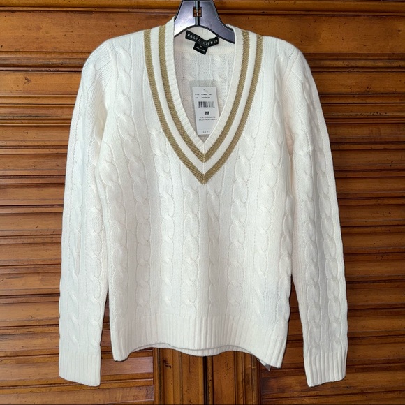 Ralph Lauren Black Label Sweaters - New Ralph Lauren black label cable v-neck cashmere sweater